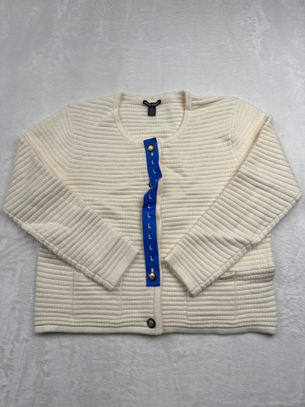 Hilary Radley Womens Ribbed Ivory Cardigan Size L Button-Front
